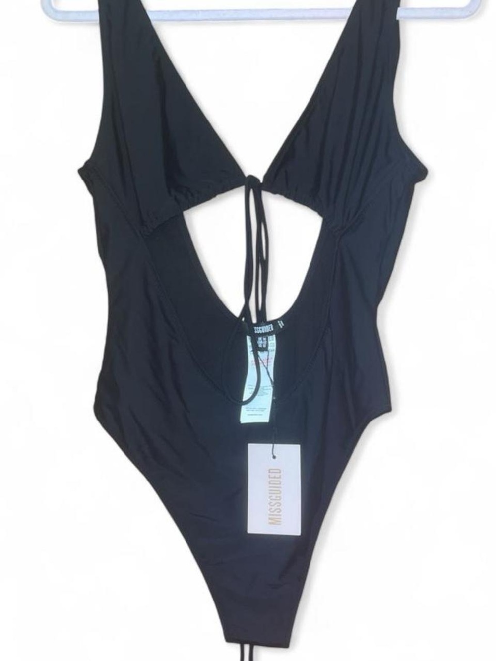 🖤 NWT Missguided Black Cut Out Wrap Waist One Piece Swimsuit Size 10